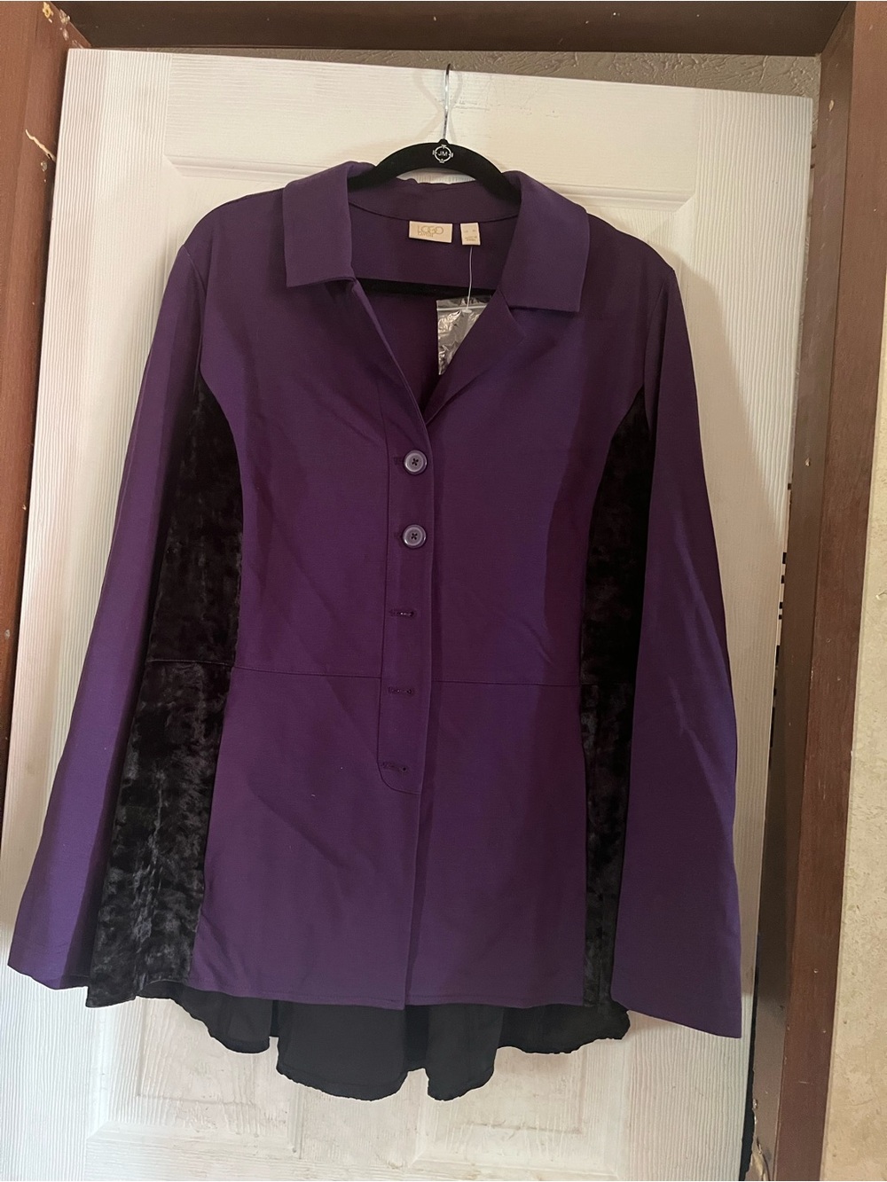 NWT LOGO Lavish by Lori Goldstein Purple Velvet Panel Shirt Jacket Extra LargeXL